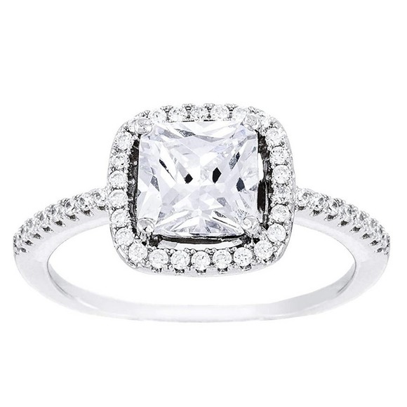 Cushion Asscher Engagement Ring in Sterling Silver and Cubic Zirconia SIZE 7 - Picture 4 of 4